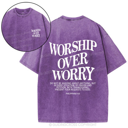 Worship Over Worry Christian Washed T-Shirt