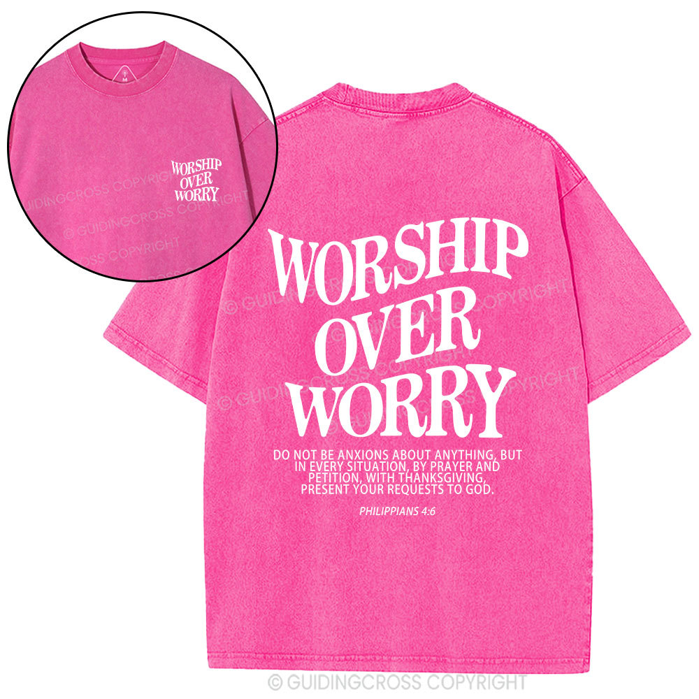 Worship Over Worry Christian Washed T-Shirt