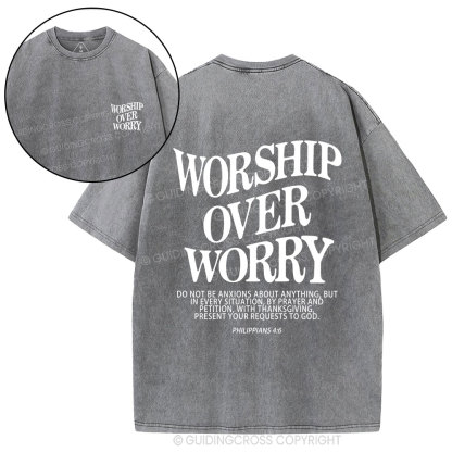 Worship Over Worry Christian Washed T-Shirt