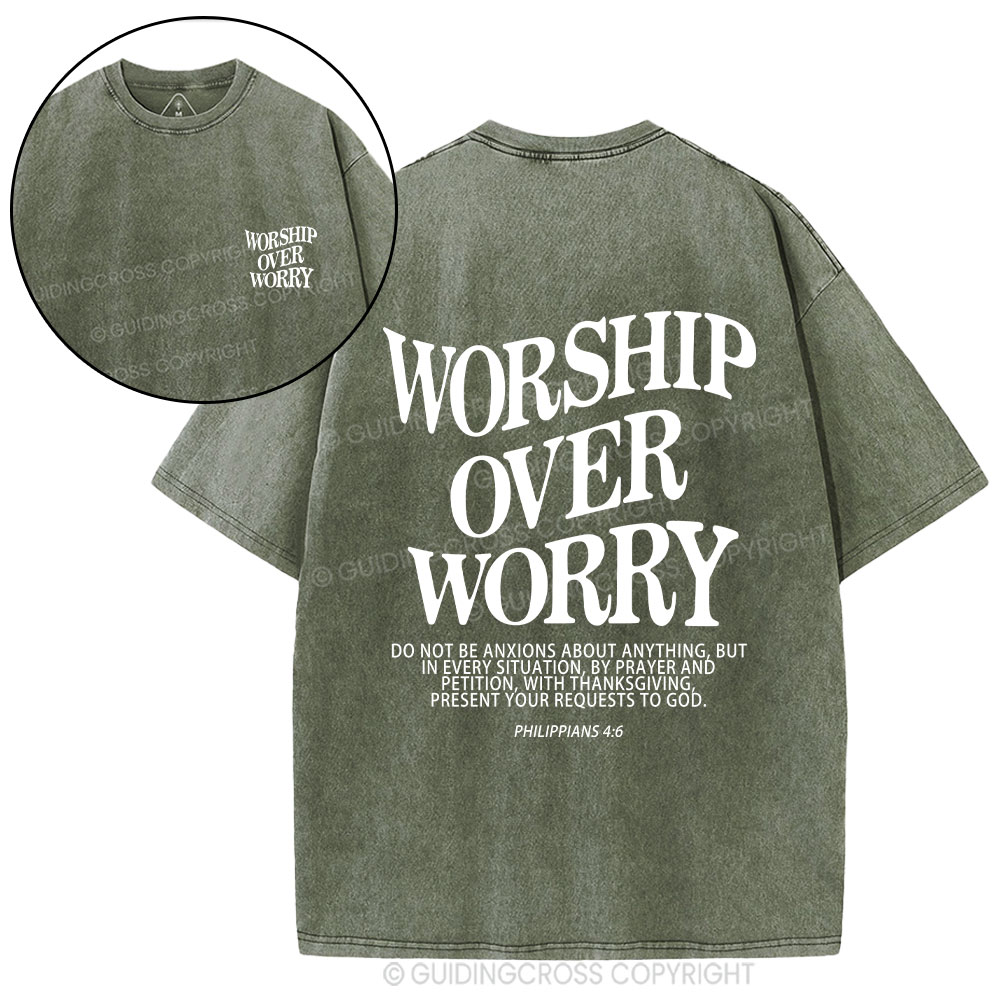 Worship Over Worry Christian Washed T-Shirt