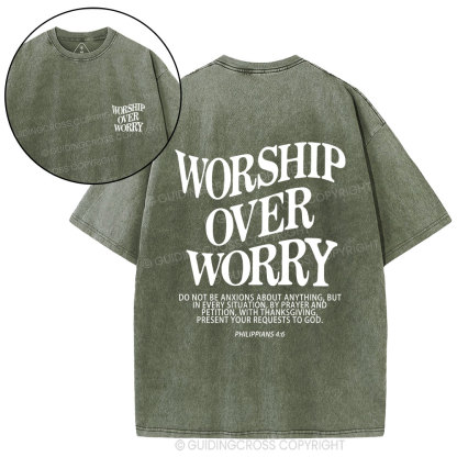 Worship Over Worry Christian Washed T-Shirt