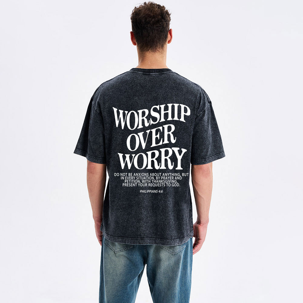 Worship Over Worry Christian Washed T-Shirt