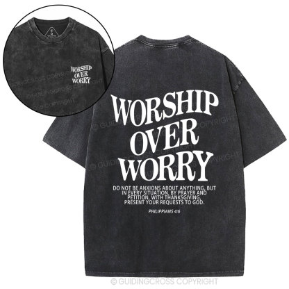 Worship Over Worry Christian Washed T-Shirt