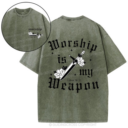 Worship is my weapon Christian Washed T-Shirt