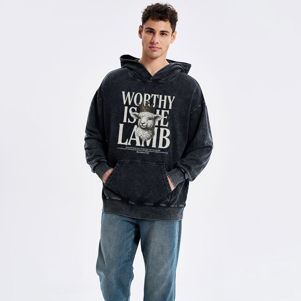 Worthy Is The Lamb Christian Washed Hoodie 