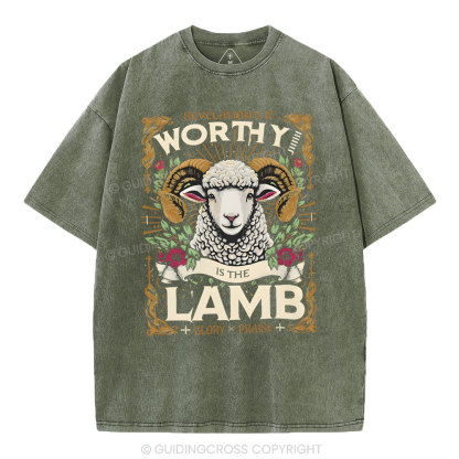 Worthy Is The Lamb Christian Washed T-Shirt