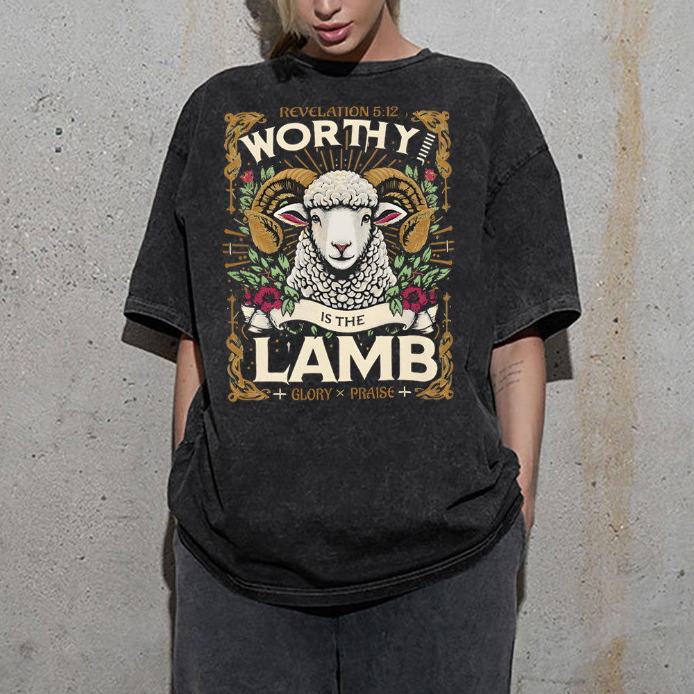Worthy Is The Lamb Christian Washed T-Shirt
