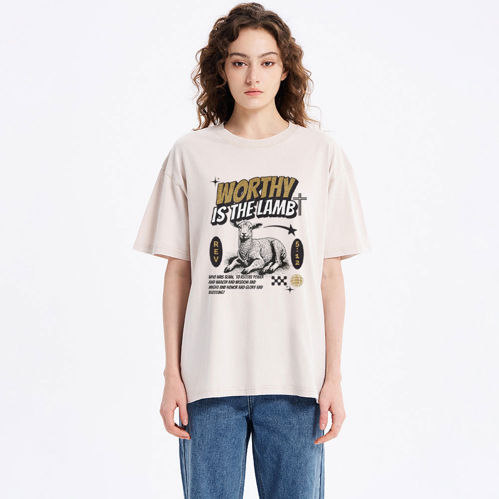 Worthy Is The Lamb Christian Washed T-Shirt