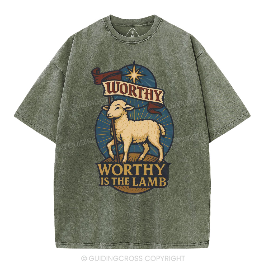 Worthy Is The Lamb Christian Washed T-Shirt