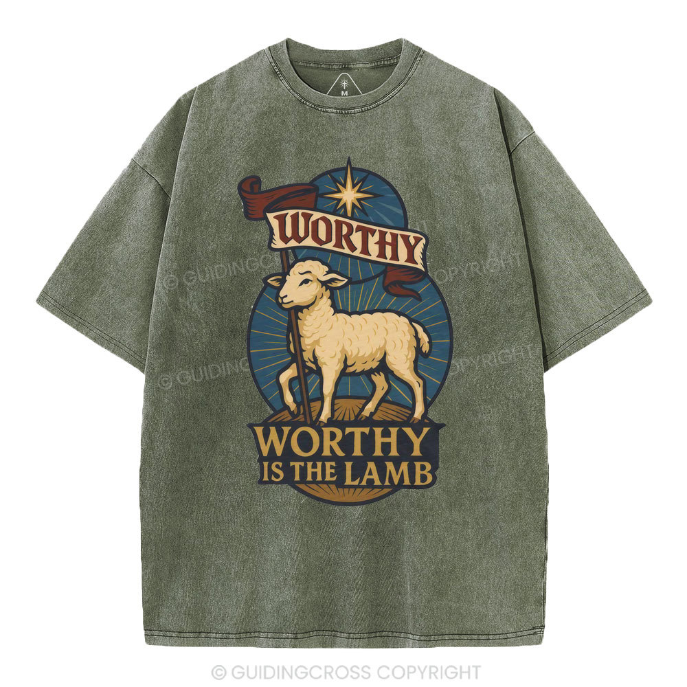 Worthy Is The Lamb Christian Washed T-Shirt