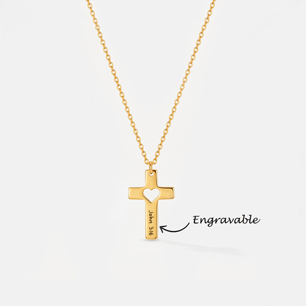 Personalized Heart Cutout Cross Christian Necklace