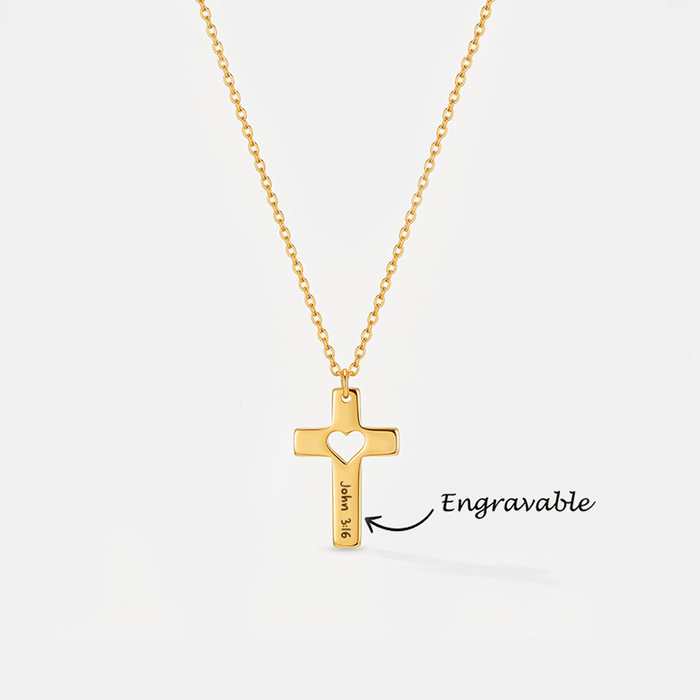 Personalized Heart Cutout Cross Christian Necklace
