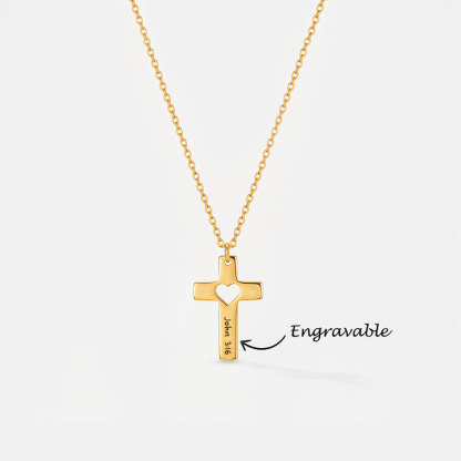 Personalized Heart Cutout Cross Christian Necklace