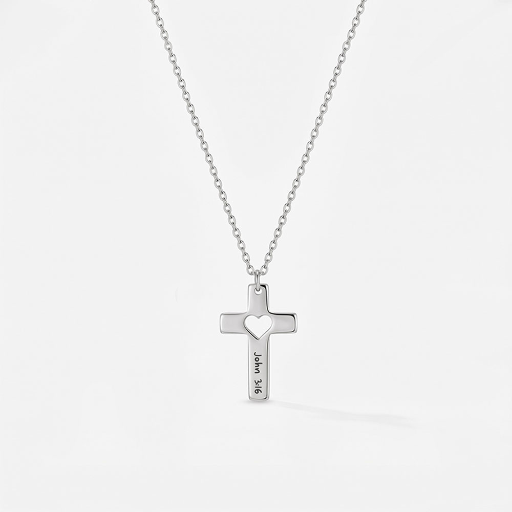 Personalized Heart Cutout Cross Christian Necklace
