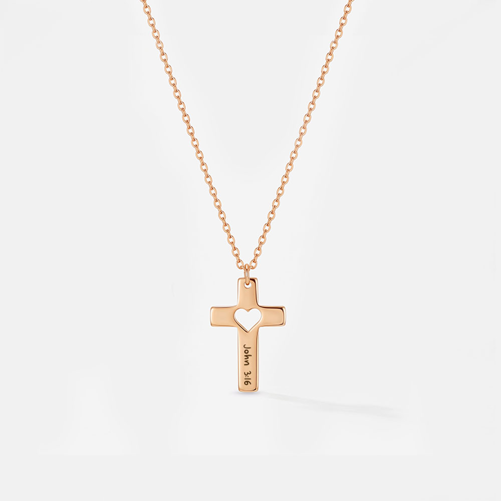 Personalized Heart Cutout Cross Christian Necklace