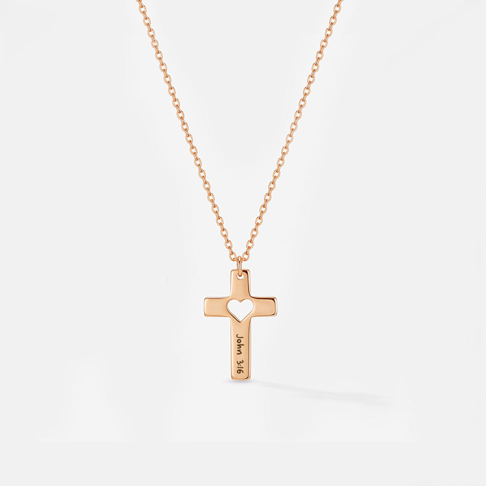 Personalized Heart Cutout Cross Christian Necklace