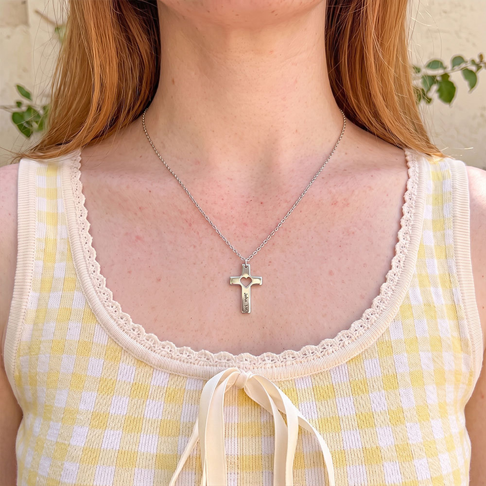 Personalized Heart Cutout Cross Christian Necklace
