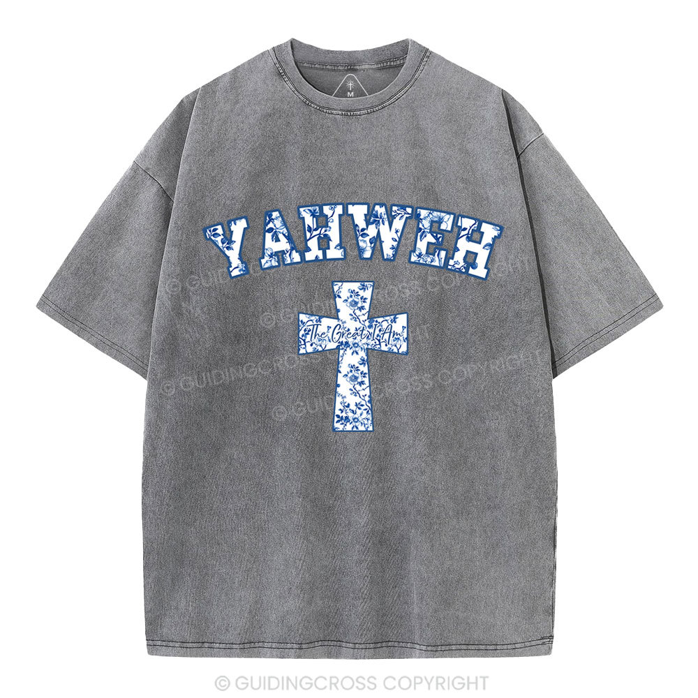 YAHWEH Blue Floral Christian Washed T-Shirt