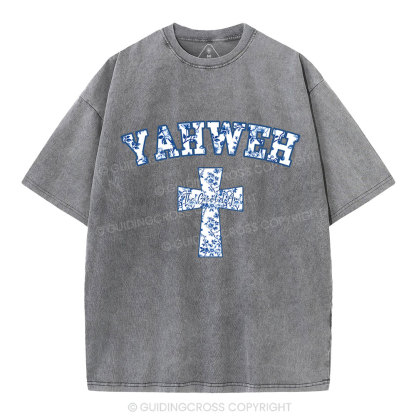 YAHWEH Blue Floral Christian Washed T-Shirt