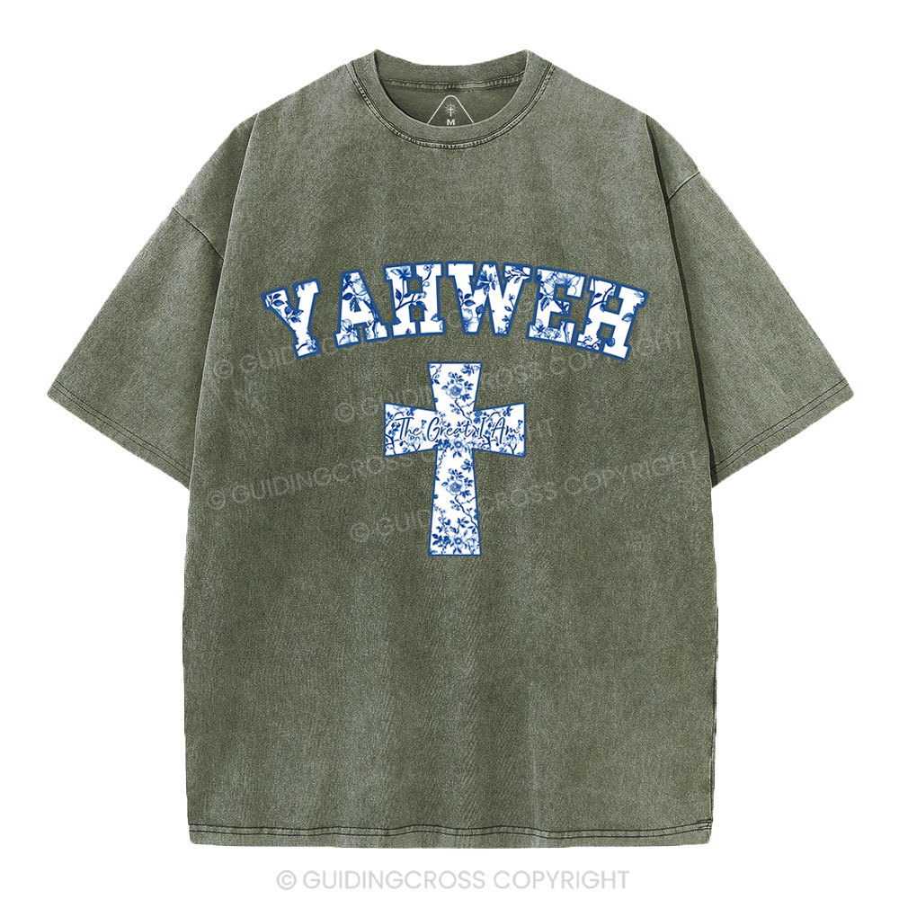 YAHWEH Blue Floral Christian Washed T-Shirt