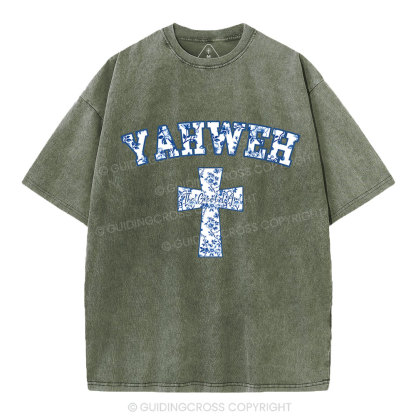 YAHWEH Blue Floral Christian Washed T-Shirt