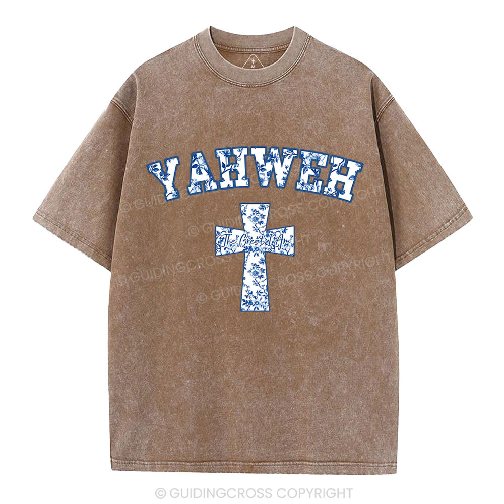 YAHWEH Blue Floral Christian Washed T-Shirt