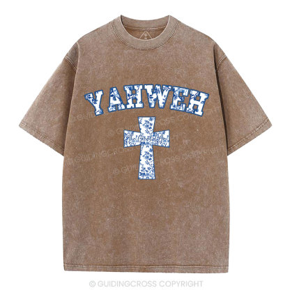YAHWEH Blue Floral Christian Washed T-Shirt
