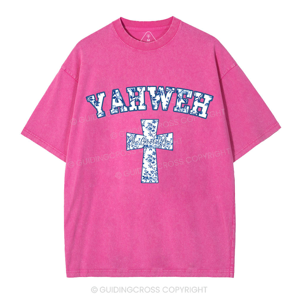 YAHWEH Blue Floral Christian Washed T-Shirt