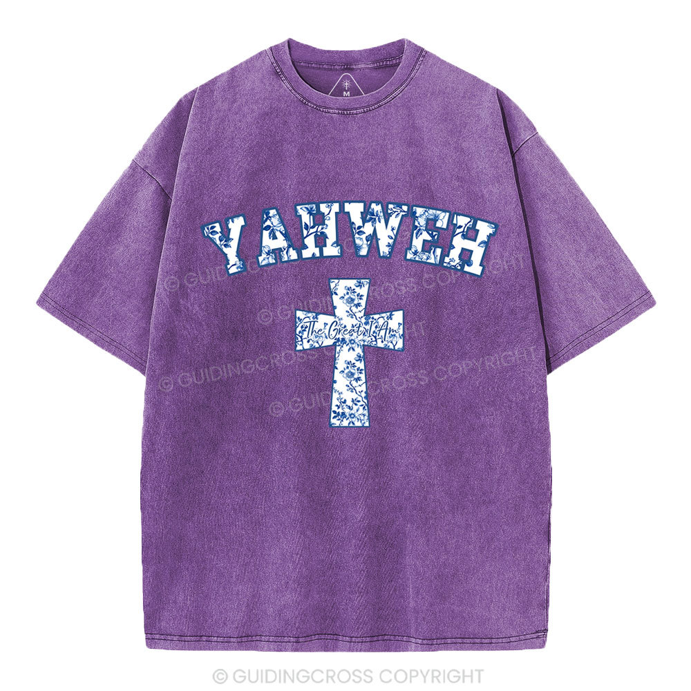 YAHWEH Blue Floral Christian Washed T-Shirt