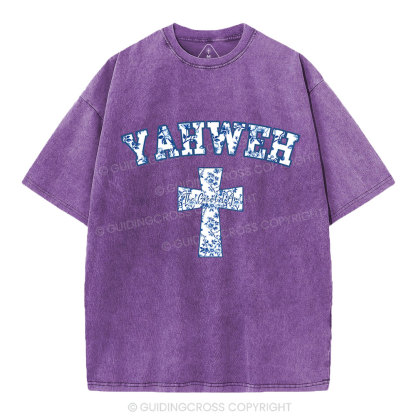 YAHWEH Blue Floral Christian Washed T-Shirt