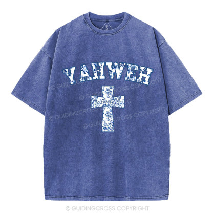 YAHWEH Blue Floral Christian Washed T-Shirt