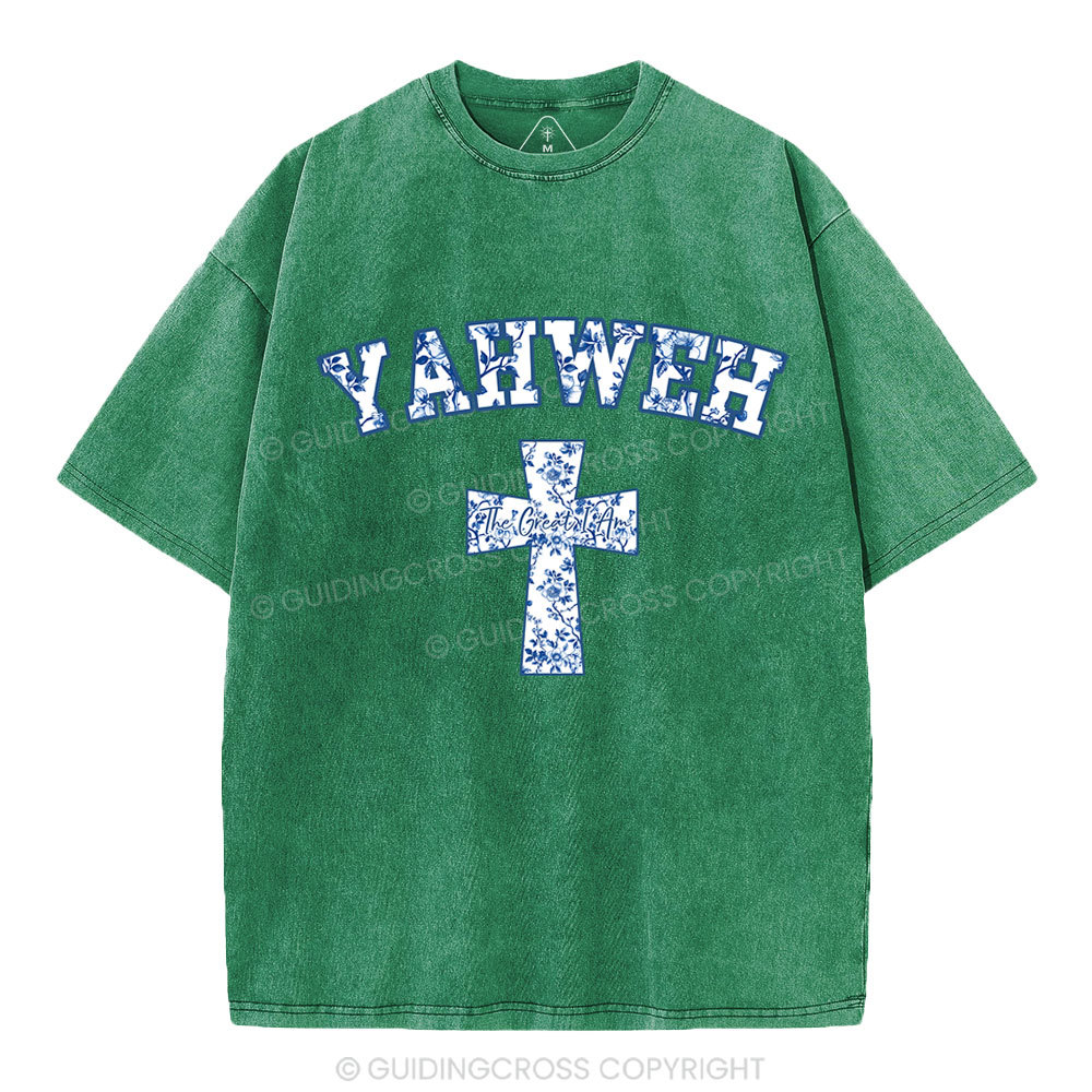 YAHWEH Blue Floral Christian Washed T-Shirt