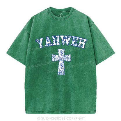 YAHWEH Blue Floral Christian Washed T-Shirt