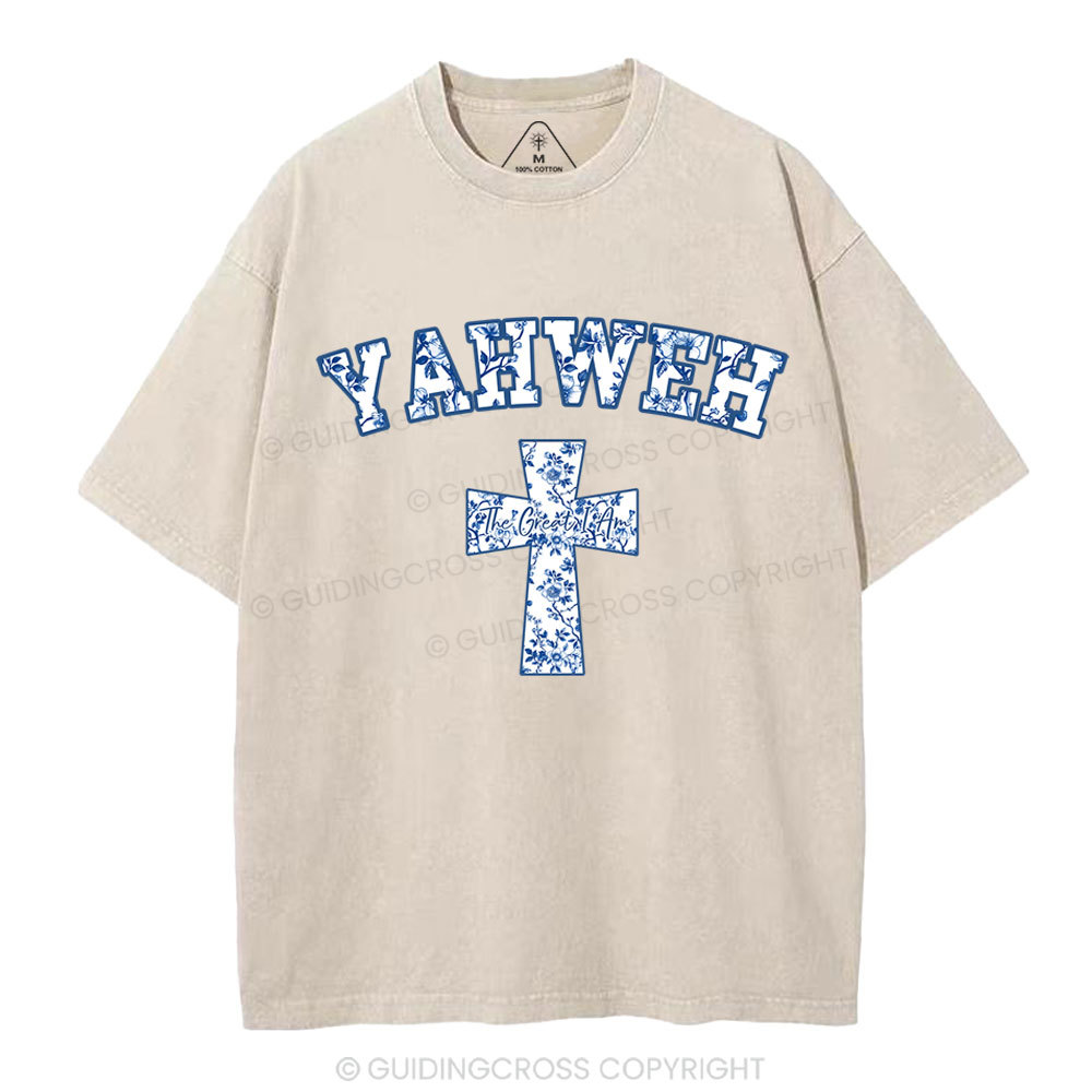 YAHWEH Blue Floral Christian Washed T-Shirt