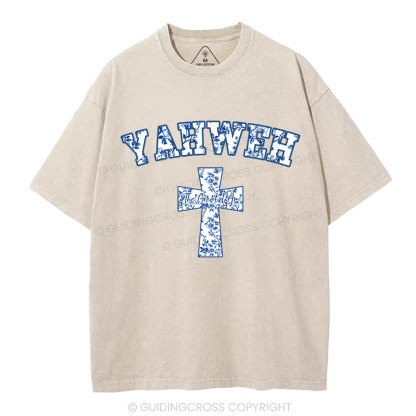 YAHWEH Blue Floral Christian Washed T-Shirt