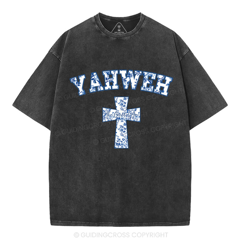 YAHWEH Blue Floral Christian Washed T-Shirt