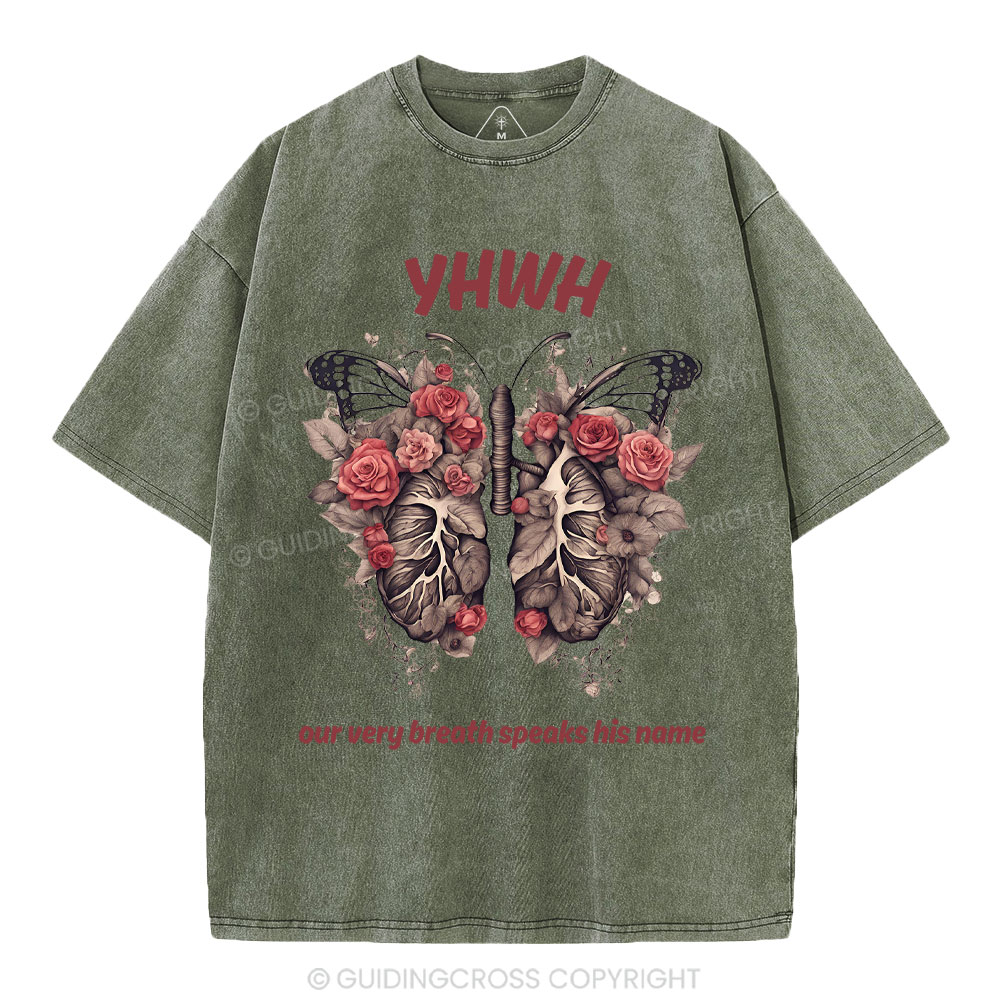 Yahweh Leaf Flower Lung Christian Washed T-Shirt