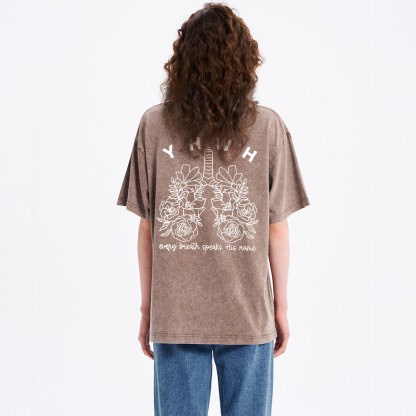 YHWH Every Breath Speaks His Name Christian Washed T-Shirt