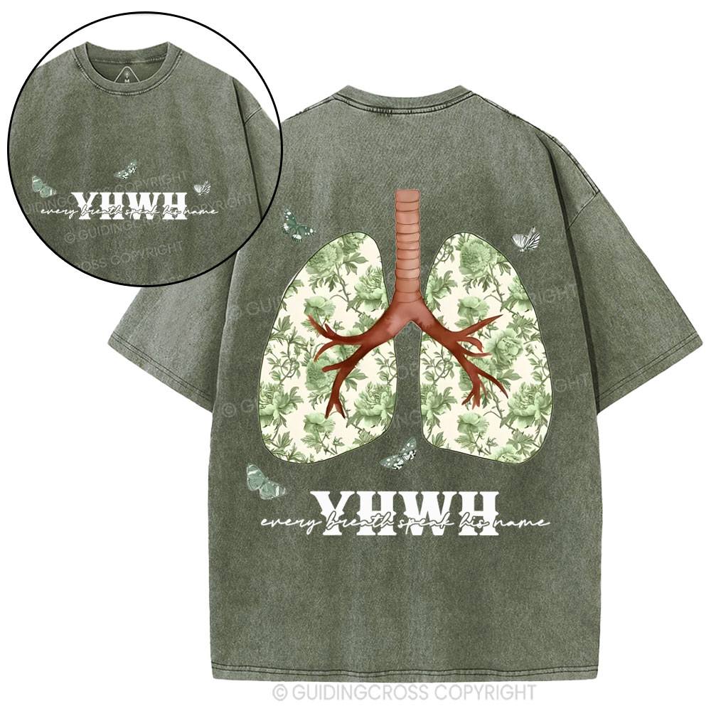 YHWH Every Breath Speaks His Name Christian Washed T-Shirt