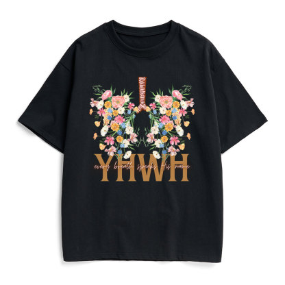 YHWH Floral Christian Heavy Cotton T-Shirt