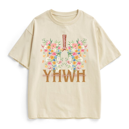 YHWH Floral Christian Heavy Cotton T-Shirt