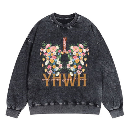 YHWH Floral Christian Washed Sweatshirt