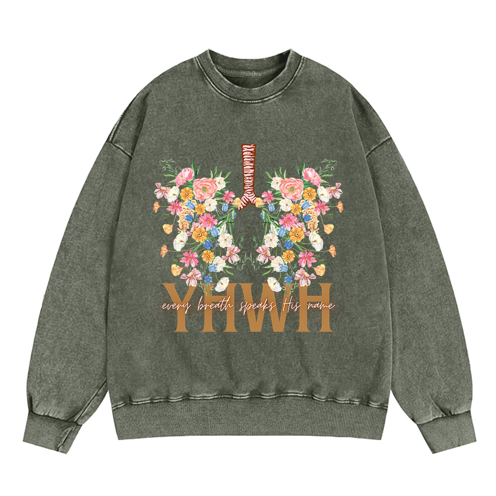 YHWH Floral Christian Washed Sweatshirt Sale - GuidingCross
