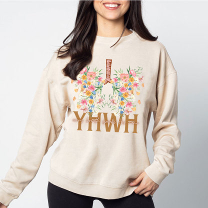 YHWH Floral Christian Washed Sweatshirt