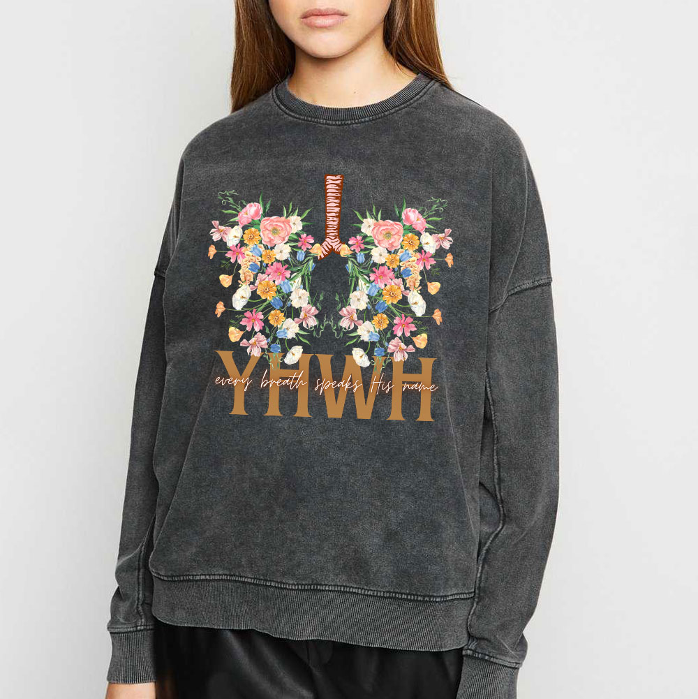 YHWH Floral Christian Washed Sweatshirt