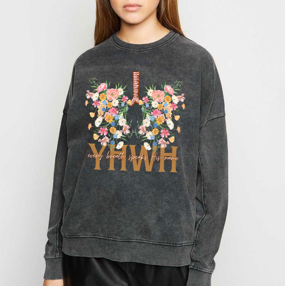YHWH Floral Christian Washed Sweatshirt