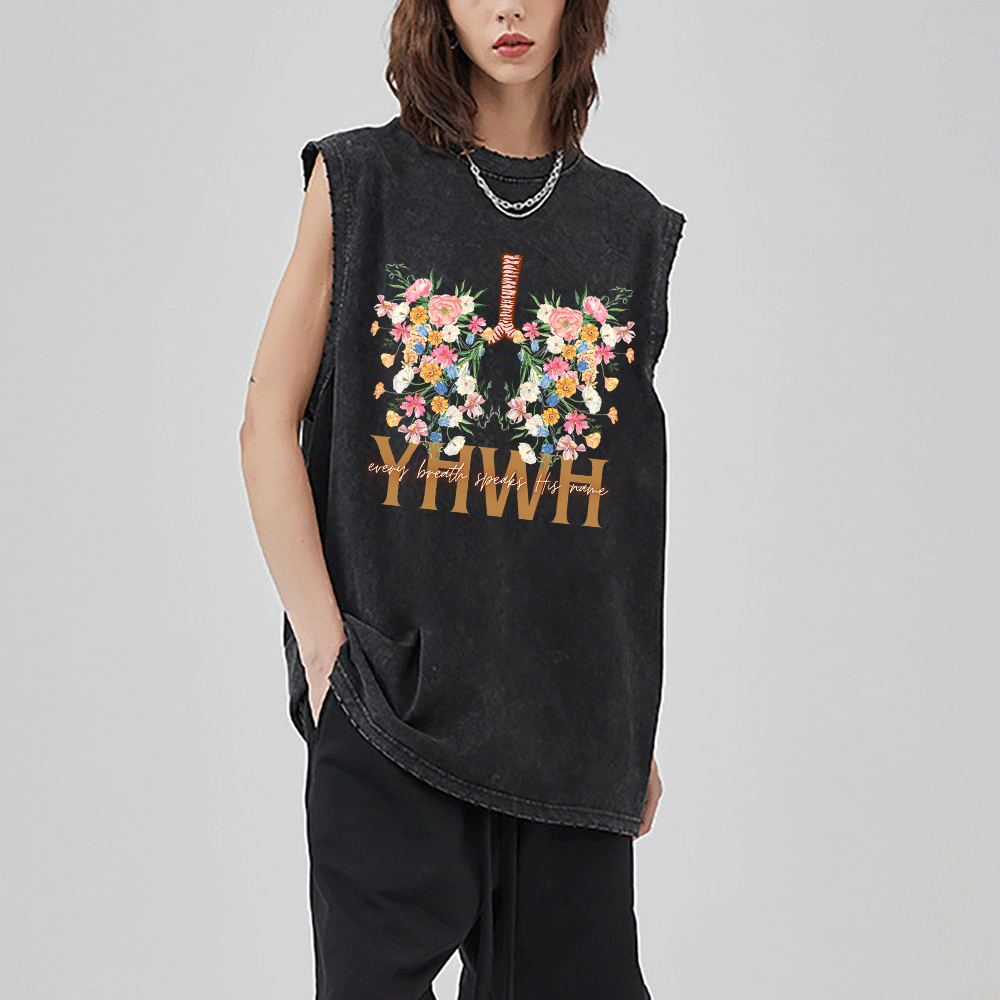 YHWH Floral Christian Washed Sleeveless Tee