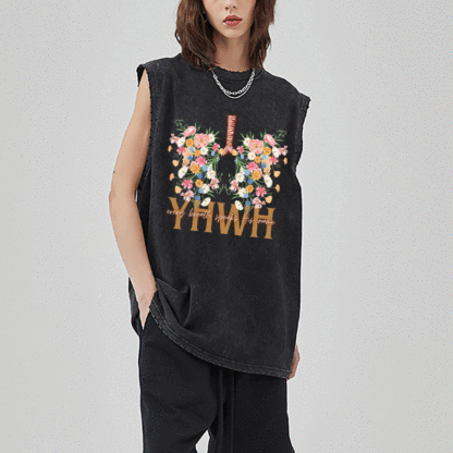 YHWH Floral Christian Washed Sleeveless Tee