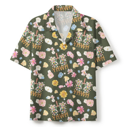 YHWH Flower Army Green Christian Hawaiian Shirt