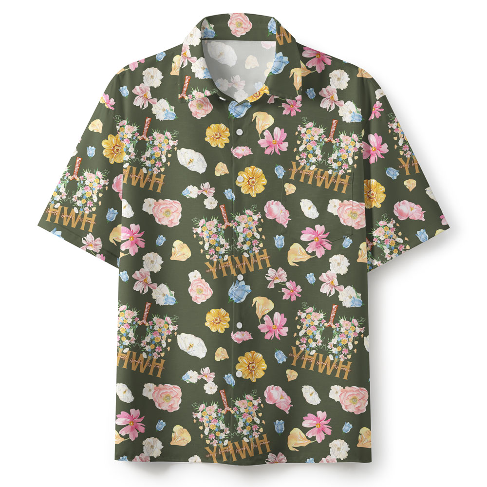 YHWH Flower Army Green Christian Hawaiian Shirt